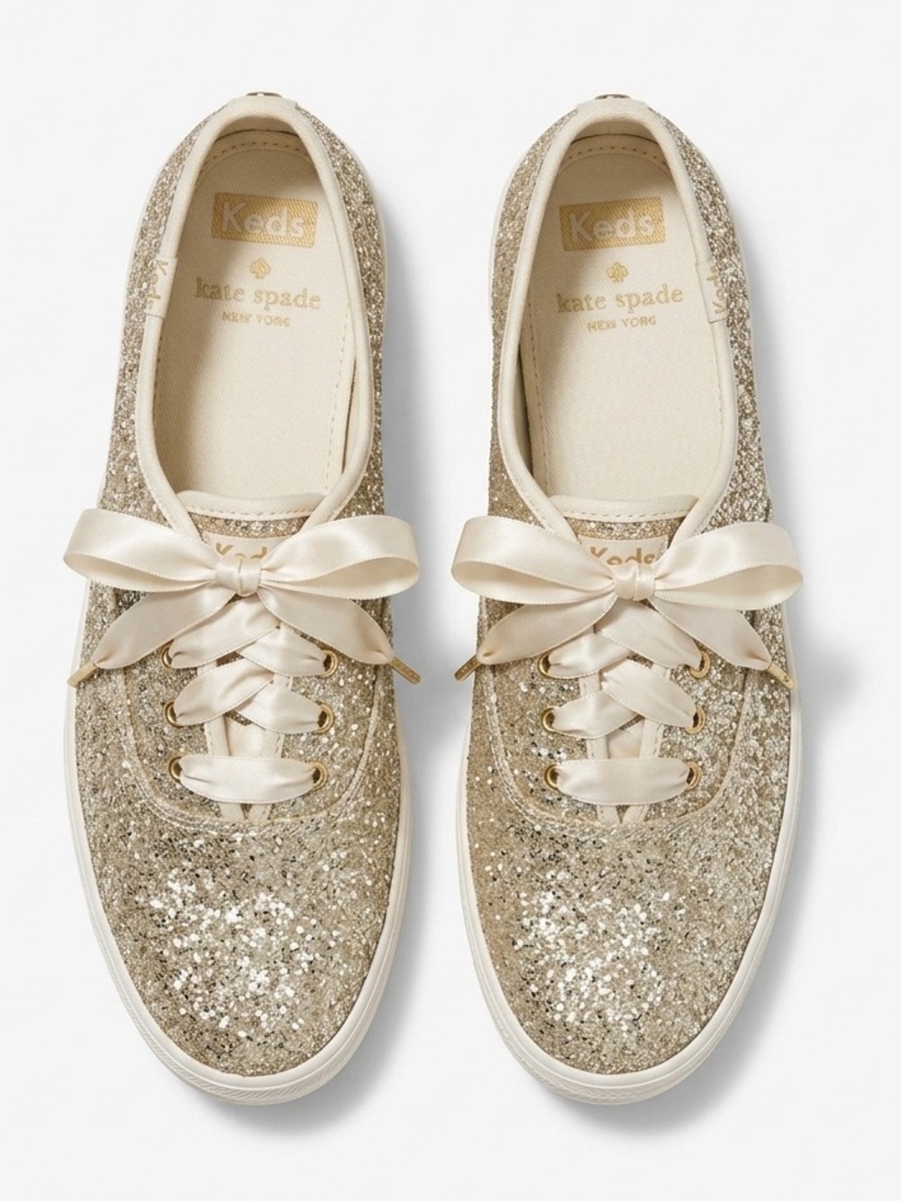 Kate Spade New York Champagne Glitter Sparkle Bridal Ribbon Lace Sneakers Sz 11